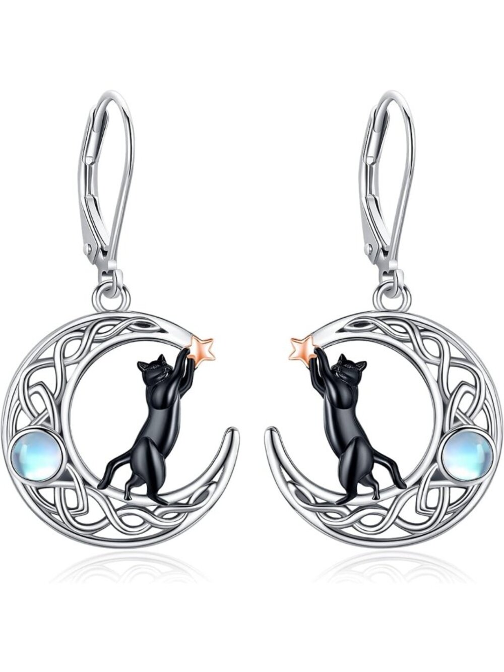 Sterling Silver Dangle Earrings with Moonstone & Turquoise - Tree of Life, Bee